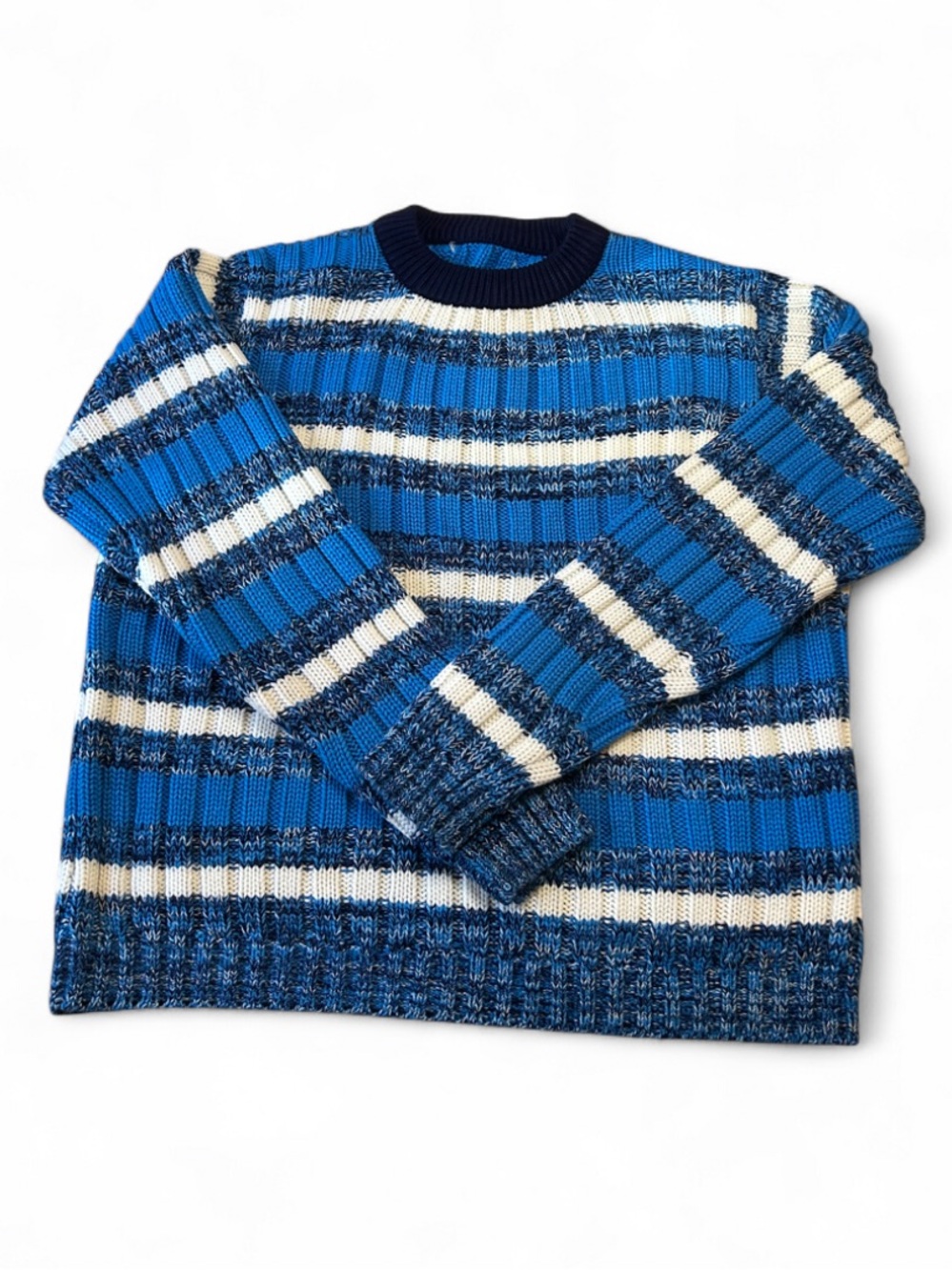 Vintage Blue Striped knit Crewneck Sweater - Unbranded